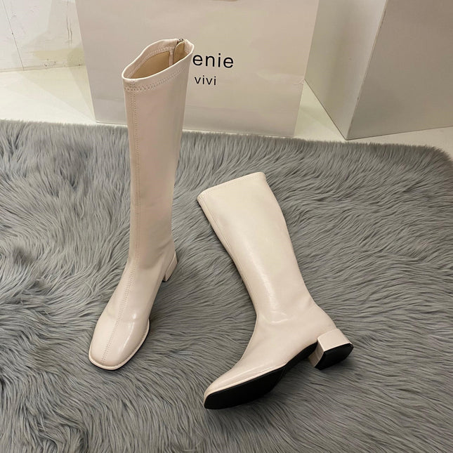 High-Top Knight Boots for Women, Large Size 41-42, Over-The-Knee Boots, 2025 Winter New Style, Plush Thick Heel Square Toe Boots