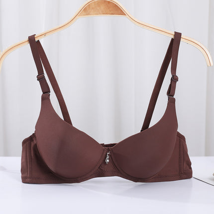 Factory spot solid color glossy seamless bra women's upper thin lower thick gather upper support seamless underwear Japanese style small bra