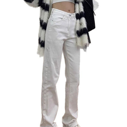 White High-Waisted Straight-Leg Extended Jeans for Tall Women 170 Early Autumn Slimming Hot Girl Floor-Length Cigarette Pants