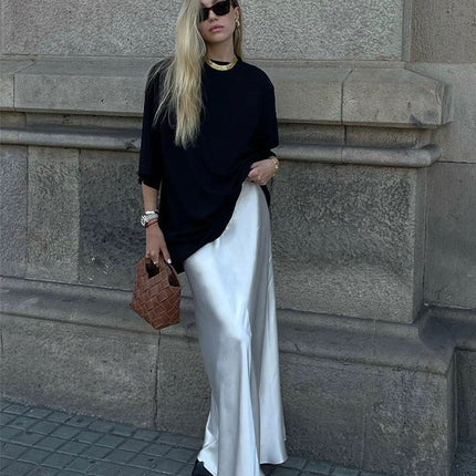 Floor-Length Extended Version for Tall Individuals, 2025 Spring Imported Japanese Triacetate Ankle-Length A-Line Fishtail Skirt