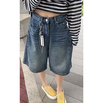 American Retro Five-Point Pants for Women 2025 New Summer Loose Slimming Pear-Shaped Figure Wide-Leg Casual Denim Shorts