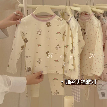 Spot Large and Small Roll Heyhoney24 Lycra Cotton Boys and Girls Autumn Clothes Intimates Printed Home Clothes Pajamas Two-Piece Set
