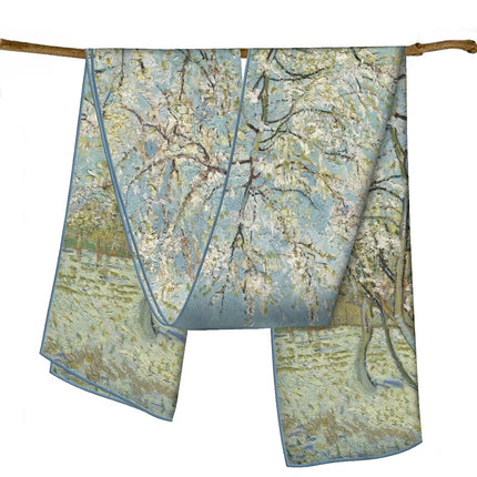 150cm Spring Long Van Gogh Oil Painting Series Starry Sky Women's Long Silk Scarf All-Match Shawl Scarf Scarf for All Seasons