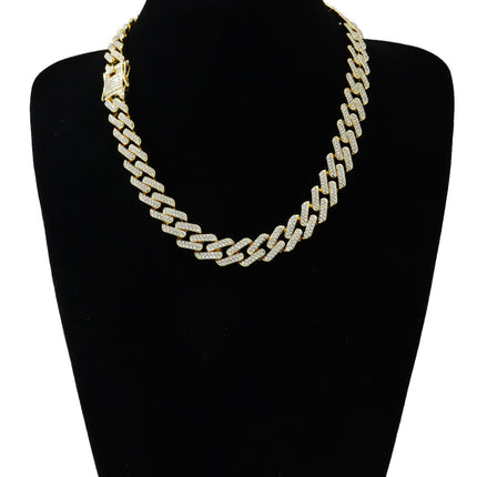 Cool trendy men's domineering motorcycle hip hop style Cuban chain necklace personality European and American full diamond alloy diamond chain necklace