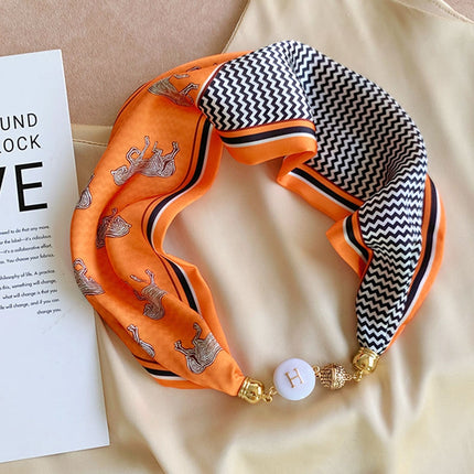 Magnetic Buckle Small Silk Scarf 2023 Women's Autumn and Winter Scarf Pearl Necklace with Shirt Scarf Accessories Pearl Buckle