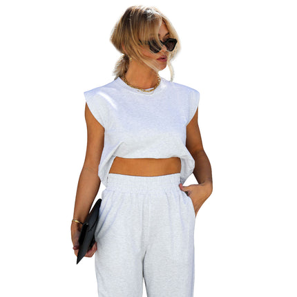 Yd8753-A1 European and American Clothing Amazon New Fashion Casual Pure Color Nine-Point Pants Two-Piece Set Cross-Border Women