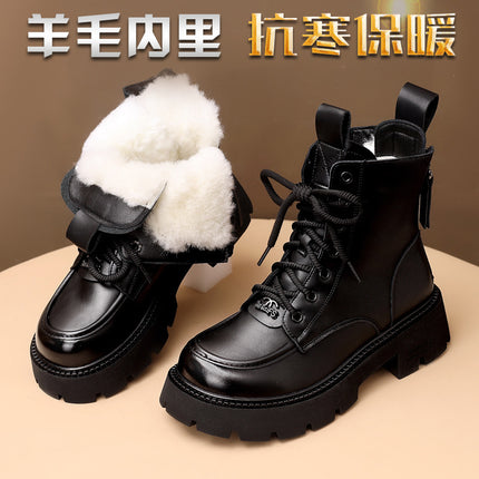 Wool Cold Resistant Snow Boots Women's 2024 Winter New White fleece-lined Thickened Waterproof Cotton Shoes Thick Bottom Slim Look Ankle Boots