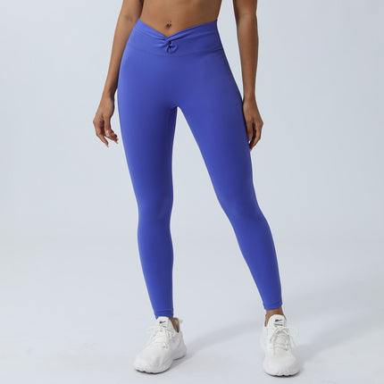 Cross-border new Twisted V-shaped yoga pants Peach Hip belly contracting sports cropped pants outdoor running fitness tights