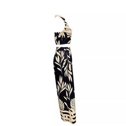 LN1146 in stock 2024 Spring and Summer New Cross-border Women's Fashion Elegant Printed Neck Backless Straight Pants Two-piece Set