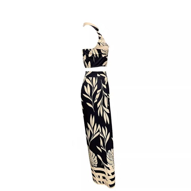 LN1146 in stock 2024 Spring and Summer New Cross-border Women's Fashion Elegant Printed Neck Backless Straight Pants Two-piece Set