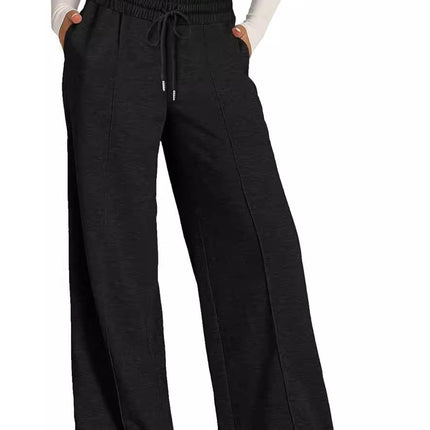 Cross-Border Export Amazon Temu2024 Spring and Summer European and American Style Pure Color Casual Wide-Leg Drawstring Elastic Waist Sweatpants