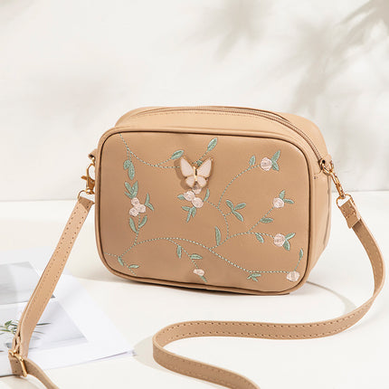 2024 New Embroidered Shoulder Bag Women's Bag Summer Fresh and Cute Flower Crossbody Bag Butterfly Decorative Camera Bag