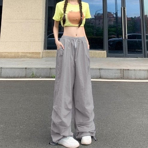 Ins Quick-Dry Umbrella Pants Summer Dopamine Thin Breathable Casual Pants Pleated Long Pants Loose Straight Pants Unisex