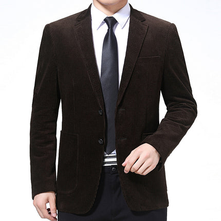 Middle-aged Men's Casual Cotton Corduroy Suit Jacket Spring and Autumn Men's Single Western Top Dad's Corduroy Suit