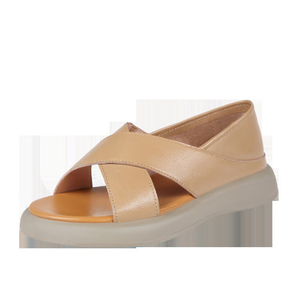 Cross Sandals Women 2025 Summer Flat Beach Shoes Casual Women's Slippers Slip-On Open Toe Roman Sandals
