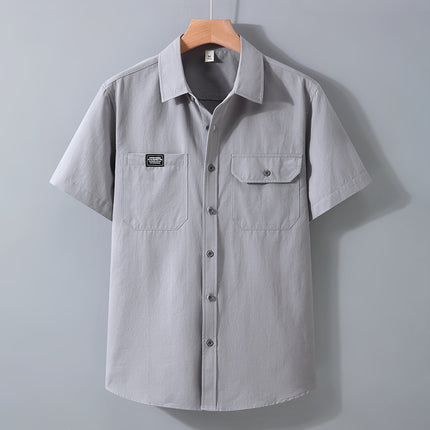 1515 High-end Sense Japanese Style Short-sleeved Shirt Men's Summer New Loose plus size Workwear Shirt Puffy Handsome Lapel Top