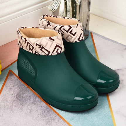 Fashionable women's rain boots low-top rain boots short non-slip fleece-lined water boots warm cover shoes comfortable wear-resistant youth comfortable