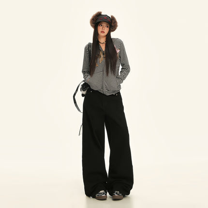 High Street Fashion Rivet Design Wide-Leg Jeans for Women Early Autumn New Versatile Trendy High-Waisted Loose Straight Pants