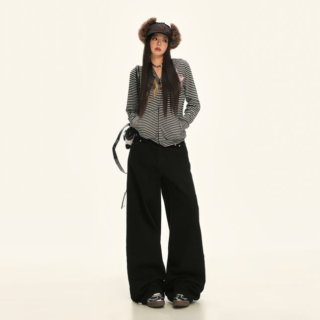 High Street Fashion Rivet Design Wide-Leg Jeans for Women Early Autumn New Versatile Trendy High-Waisted Loose Straight Pants