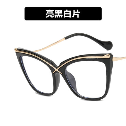 X Cat Eye Metal Glasses Frame 2022 New Anti-Blue Light Large Frame Flat Mirror European and American Ins Trendy Retro Glasses Frame