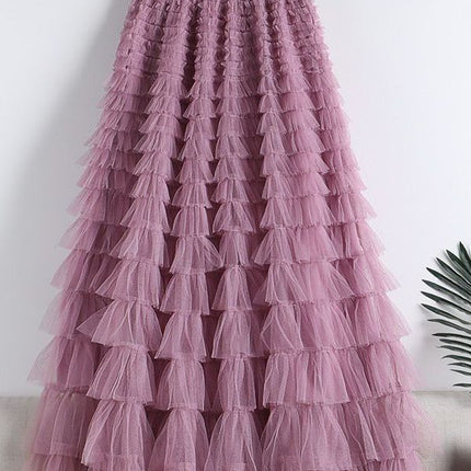 Cross-Border Mesh Patchwork Cake Skirt 2026 Summer New Style Mid-Length Skirt A-Line Long Skirt Puffy Tulle Skirt
