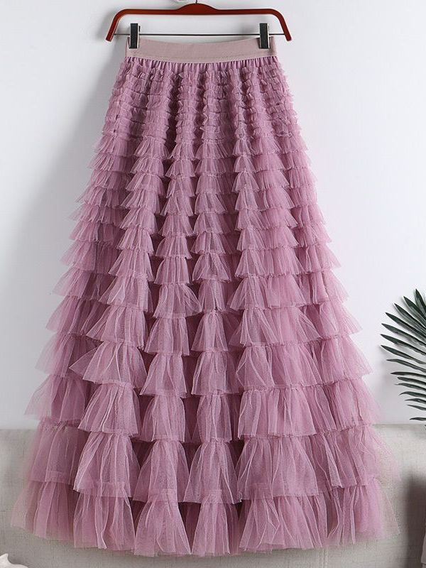 Cross-Border Mesh Patchwork Cake Skirt 2026 Summer New Style Mid-Length Skirt A-Line Long Skirt Puffy Tulle Skirt