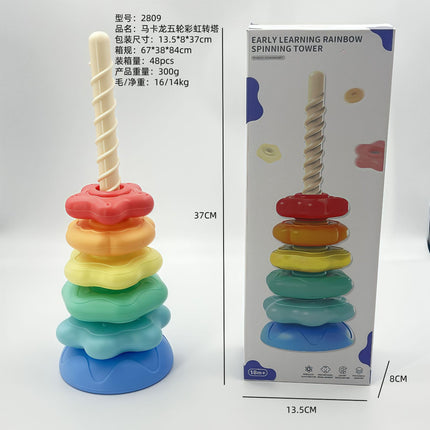 Amazon Yiyuanquan Infant Cognitive Rainbow Rotating Toy Enlightenment Early Education Geometric Ring Stacking Toy
