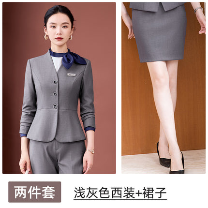 Gray Suit Suit for Women 2025 New Spring & Fall High-End Business Attire Formal Hotel Front Desk Manager Work Clothes