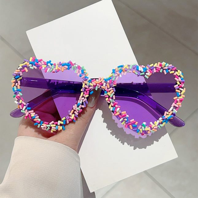 Cross-Border New Style Heart-Shaped Personality Colored Tube European and American Fashion Sunglasses for Women Single Party Birthday Decoration Party Sunglasses
