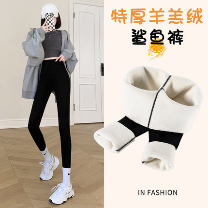 Nylon Shark Pants fleece-lined Outer Wear Leggings Women's Autumn and Winter Warm plus size Black Pants Yoga Sports Barbie Pants
