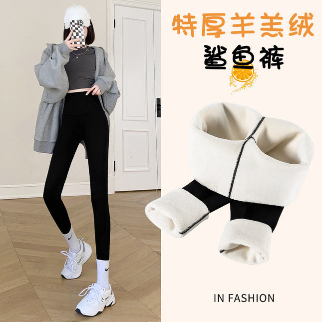 Nylon Shark Pants fleece-lined Outer Wear Leggings Women's Autumn and Winter Warm plus size Black Pants Yoga Sports Barbie Pants