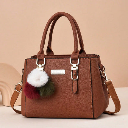 Small square bag ladies handbag simple shoulder bag large capacity bag double fur ball messenger bag wholesale cross-border