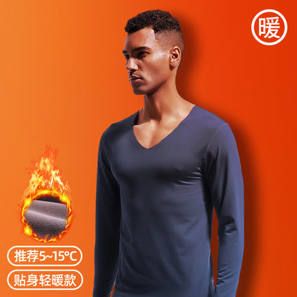 Men's Seamless Thermal Underwear Top V-Neck Winter fleece-lined Tight Thin Base Shirt Autumn Clothes Cotton Sweater Cold-proof