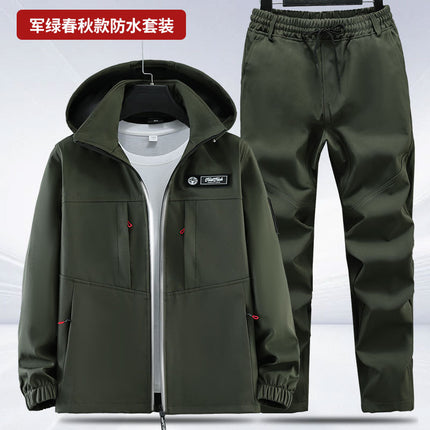 Spring and Autumn Jacket Suit Men's Waterproof Work Clothes Work Clothes Labor Protection Clothing Windproof Camouflage Clothing Hooded Training Clothing Outdoor