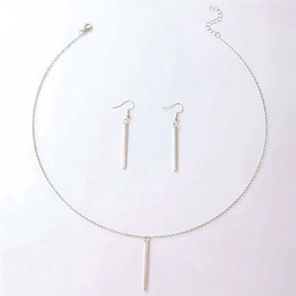European and American Cross-border Simple High-end Rectangular Pendant Necklace Earrings suit Combination Fashion Light Luxury Women's Jewelry