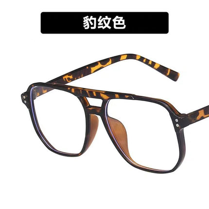 Fashion large frame double beam anti-blue light glasses frame 2024 new plain plain plain mirror women's college retro fashion glasses frame