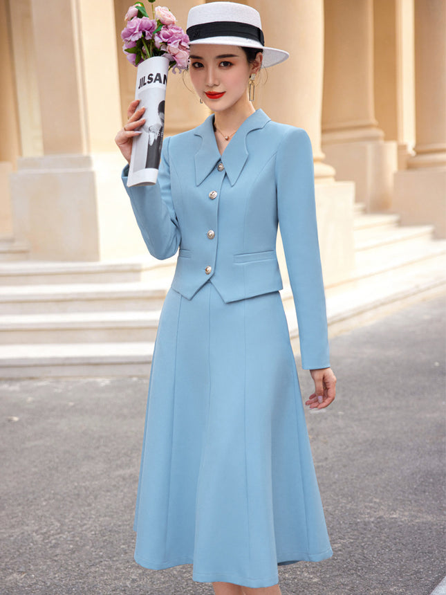 French style black dress Women's Spring and Autumn New retro high-grade elegant socialite high-end suit two-piece suit
