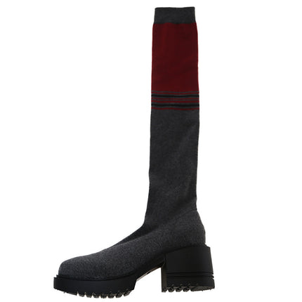Over-The-Knee Boots for Women 2025 Autum New Internet Celebrity Slim Boots Medium Thick Heel Knitted Elastic Socks Boots Long Boots Large Size