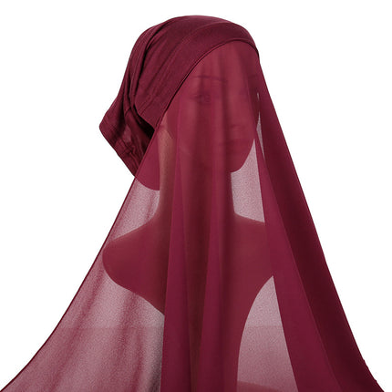 Monochrome Pearl Chiffon Shawl and Hat Set for Women, Including a Scarf, Tube Hat, and Long Scarf in Ethnic Style, Versatile