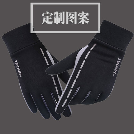 Printed LOGO gloves full finger men's autumn and winter touch screen plus velvet gloves men's warm non-slip waterproof winter printing