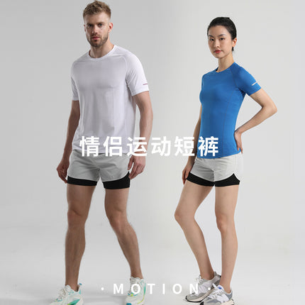 Men's Quick-drying Sports Shorts Fake Two-piece Fitness Triple Pants Marathon Running Pants Invisible Pocket for Mobile Phone