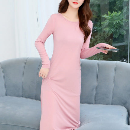 Autumn Modal Women's Dress Early Autumn Home Clothes with Chest Pad Outwear Long Dress Pajamas Over-the-Knee Long Sleeve Nightgown