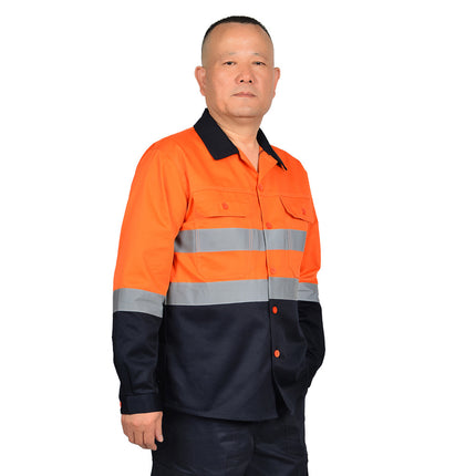 Pure Cotton Suit Work Clothes Safety Protective Clothing Long-Sleeved Shirt Road Construction Labor Protection Auto Repair High-Altitude Work Clothing