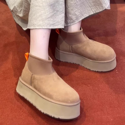 Celebrity Style 2025 Winter New Thick-Soled Height-Increasing Dipp Boots Mini Short Leather and Fur Integrated Snow Boots for Women