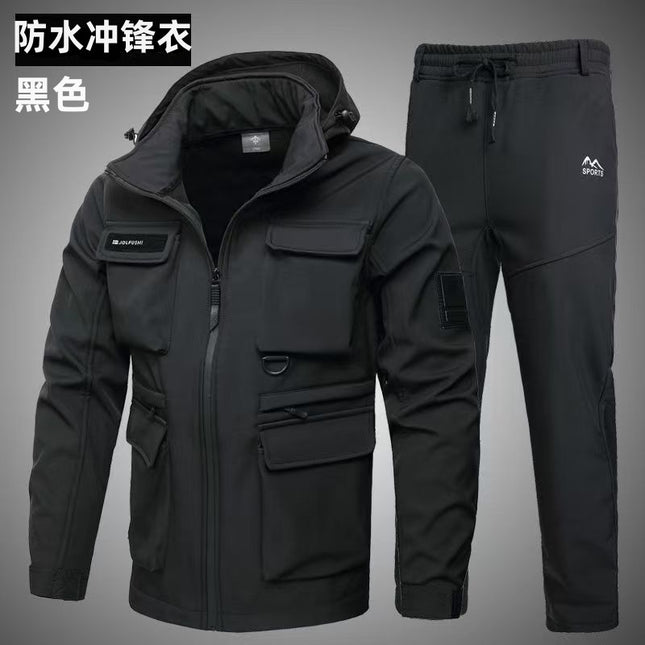 Cross-Border Men's Winter Velvet Thickened Military Fan Workwear Suit Soft Shell Waterproof Wind-Resistant and Wear-Resistant Cycling Workwear