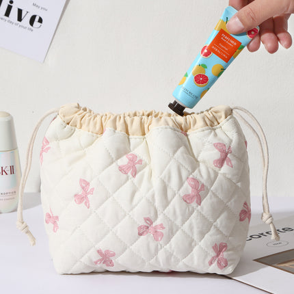 Cross-Border Makeup Brush Quilted Cosmetic Bag Large Capacity Tote Cosmetic Bag Fashionable Simple Korean Style Floral Storage Bag