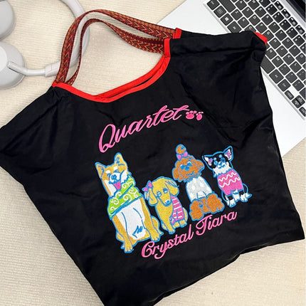 Japanese Style Cat Chai Dog Embroidered Eco-Friendly Cloth Bag Women's Large Capacity New Nylon Handbag Student's All-Match Shoulder Bag