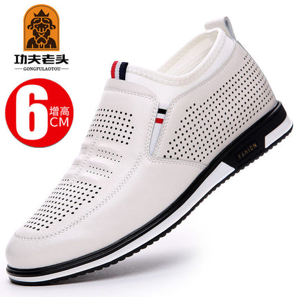 Cross-border Men's Shoes Casual All-match Sneakers Low-top Korean Style White Shoes Genuine Leather Cowhide British Height-increasing Leather Shoes for Men