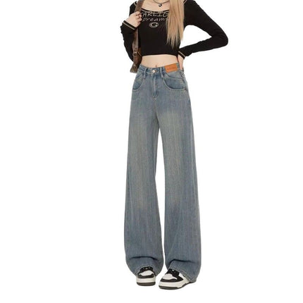 American Style Retro Wide Leg Jeans Women's Fashion All-match New High Waist Dipped Loose Narrow Version Straight Long Pants