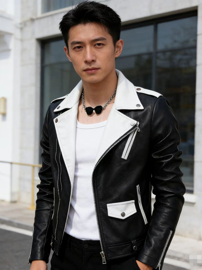 Spring and Autum Korean Style Motorcycle Leather Jacket for Men, Loose, Trendyy and Handsome Black American Fashion Brand Leather Jacket for Men 2025